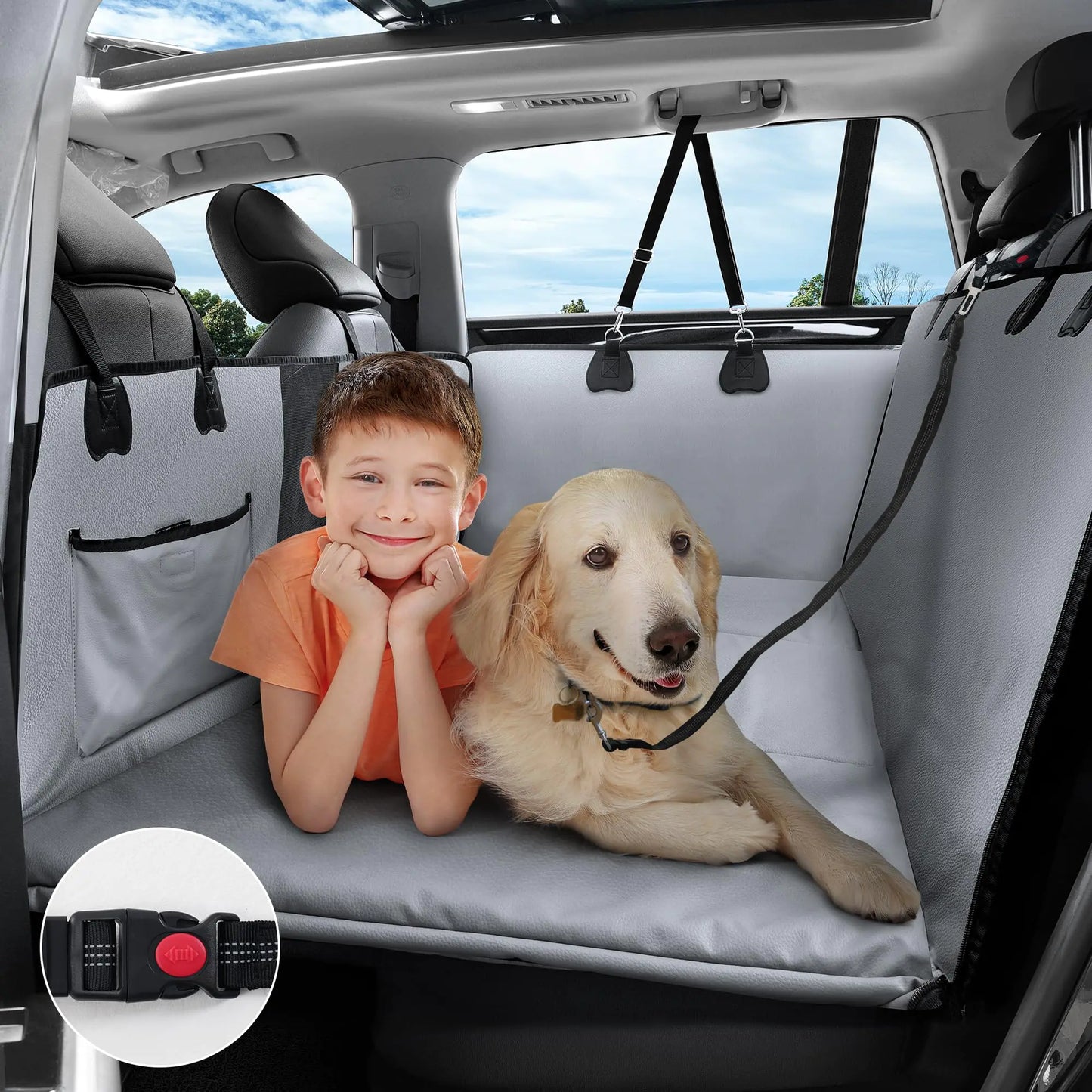 Rengue Back Seat Extender for Dogs for Trucks Full Size SUV 2024 Upgraded Tech Fabric Material Waterproof Anti-Scratch Dog Car Seat Cover for F150 RAM1500 (Grey M-52 * 25inch)